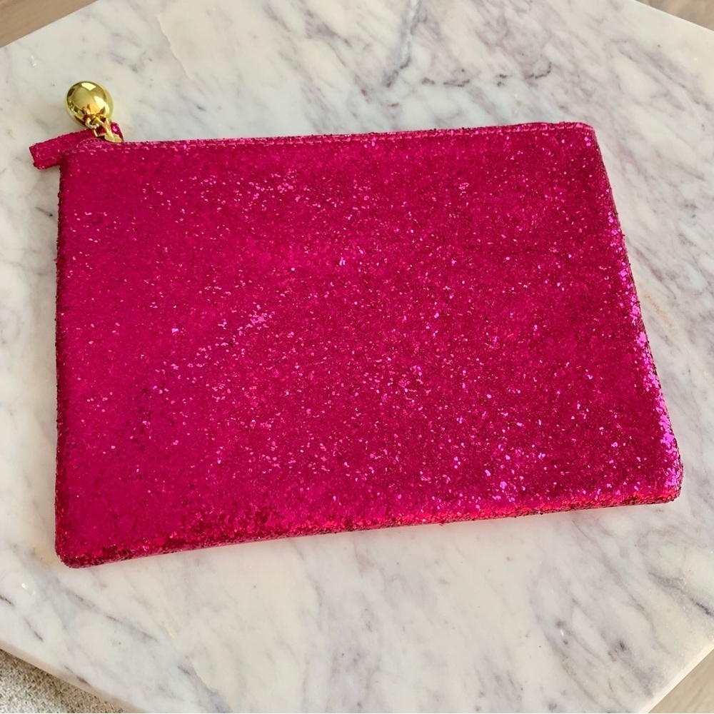 Fuchsia Pink Metallic Glitter Makeup Bag Cosmetics Travel Pouch